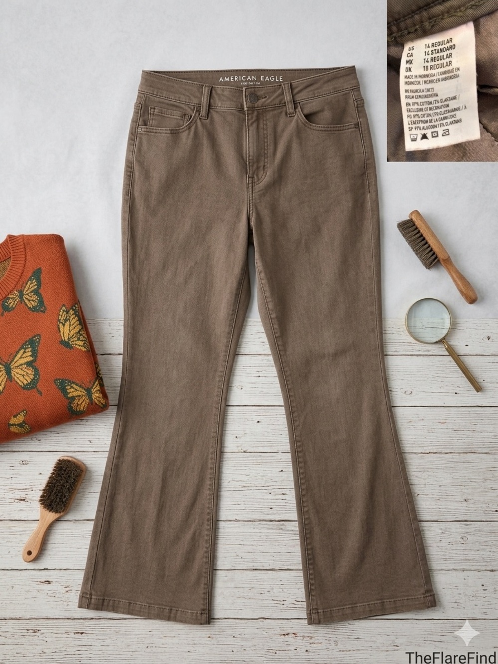 American Eagle Outfitters Stretch Boot Cut Pants Olive Green Y2K Casual Size 14